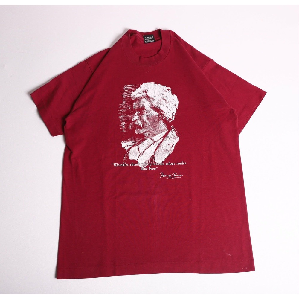 Vintage 1993 Mark Twain Quote T-Shirt Mens Large Maroon Red Single Stitch 90s